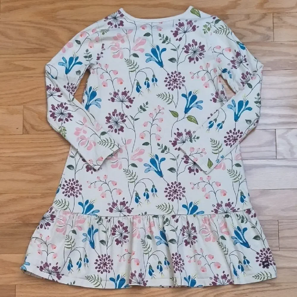 Tea Collection Long Sleeve Floral Ruffle Hem Dress Cream Size 10 EUC